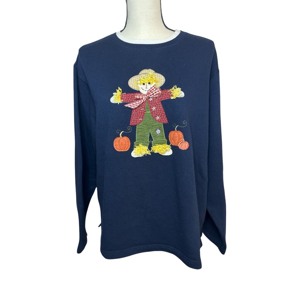 Decorated Originals Fleece Pullover Sweater‎ Autumn Pumpkin Blue Women's M/L